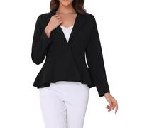 Allegra K Work Office Blazer for Women's Stand Collar Long Sleeve One Button Peplum Business Blazers Black XL