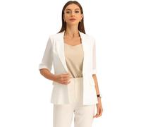 Allegra K Work Short Sleeve Blazer for Women's One Button Casual Lapel Suit Jacket Beige L