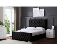 DS Living Allegra Upholstered Divan Bed Black with Headboard Small Double, Black