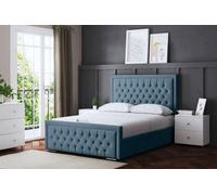 DS Living Allegra Upholstered Ottoman Bed Metallic Blue with Headboard King, Blue