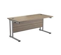 Office Hippo Heavy Duty Rectangular Cantilever Office Desk, Home Office Desk, Office Table, Integrated Cable Ports, PC Desk For Office or Home, 5 Yr Wty - Silver Frame/Grey Oak Top, 140cm x 80cm