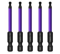 Allen Key Bit Set Hakkin 5Pcs H3 Ball End Hex Key Set S2 Steel 1/4” Hex Shank Magnetic Allen Wrench Screwdriver Bits 65mm H3 for Assembling Furniture - Phosphating Treatment
