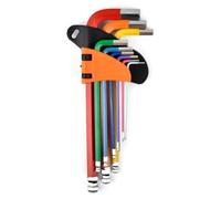 Allen Key Set 9 PCS Anti-Slip Long Ball Hex Keys, Imperial (65-180mm) Color Coded for Furniture Assembly, Bike, Scooter, Motorcycle Repair, Household DIY