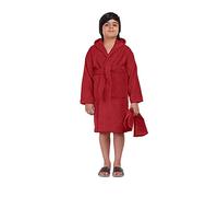 ALLEN & MATE 100% COTTON Children Hooded Bathrobe - Quick Dry Dressing Gown with Head Towel & Pockets for Kids Boys Girls (12-13 Years, Wine Red)