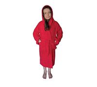 ALLEN & MATE 100% COTTON Children Hooded Bathrobe - Quick Dry Dressing Gown with Head Towel & Pockets for Kids Boys Girls (12-13 Years, Red)