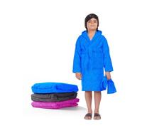 ALLEN & MATE 100% COTTON Children Hooded Bathrobe - Quick Dry Dressing Gown with Head Towel & Pockets for Kids Boys Girls (10-11 Years, Blue Starfish)