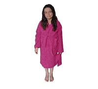 ALLEN & MATE 100% COTTON Children Hooded Bathrobe - Quick Dry Terry Dressing Gown with Head Towel & Pockets for Kids Boys Girls (12-13 Years, Pink Starfish)
