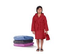 ALLEN & MATE 100% COTTON Children Hooded Bathrobe - Quick Dry Terry Dressing Gown with Head Towel & Pockets for Kids Boys Girls (6-7 Years, Wine Red Dolphin)