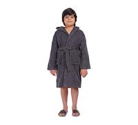 ALLEN & MATE 100% COTTON Children Hooded Bathrobe - Quick Dry Terry Dressing Gown with Head Towel & Pockets for Kids Boys Girls (8-9 Years, Charcoal)