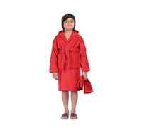 ALLEN & MATE 100% COTTON Hooded Kids Bathrobe - 380 GSM, Safety Certified, Soft Lightweight & Absorbent Robe for Boys & Girls (8-9 Years, Red)