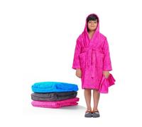 ALLEN & MATE 100% COTTON Hooded Kids Bathrobe - 380 GSM, Safety Certified, Soft Lightweight & Absorbent Robe for Boys & Girls (10-11 Years, Pink Starfish)
