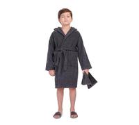 ALLEN & MATE 100% COTTON Hooded Kids Bathrobe - 380 GSM, Safety Certified, Soft Lightweight & Absorbent Robe for Boys & Girls (2-3 Years, Charcoal)