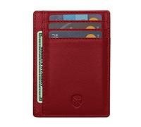 ALLEN & MATE 100% Leather Slim Minimalist Wallet - RFID Blocking Card Holder for Men & Women - Holds 7 Cards & Cash - Stylish, Compact Design - Genuine Leather with Gift Box (Maroon with Zip)