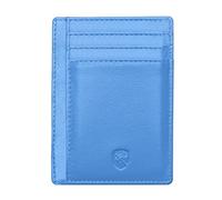 ALLEN & MATE 100% Leather Slim Minimalist Wallet - RFID Blocking Card Holder for Men & Women - Holds 7 Cards & Cash - Stylish, Compact Design - Genuine Leather with Gift Box (Blue with Zip)