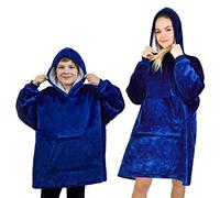 ALLEN & MATE Hoodie Blanket Ultra Soft Warm Cosy Sherpa Fleece Oversized Sweatshirt for Boys Girls Teens Women Men Adults (Navy Blue, One Size)