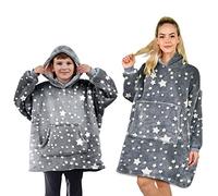 ALLEN & MATE Hoodie Blanket Ultra Soft Warm Cosy Sherpa Fleece Oversized Sweatshirt for Boys Girls Teens Women Men Adults (Grey Star, One Size)
