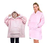 ALLEN & MATE Hoodie Blanket Ultra Soft Warm Cosy Sherpa Fleece Oversized Sweatshirt for Boys Girls Teens Women Men Adults (Pink, 9-14 Years)