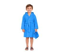 ALLEN & MATE Kids Terry Cloth Bathrobe, Hooded Towel Robe, Ages 6-15 Years | 100% Cotton Terry, 2 Deep Pockets, Free Face Towel, Fits 120-163cm Tall, Boys Girls Teen, Swim Beach Pool, Machine Wash