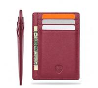 ALLEN & MATE Slim Leather Card Holder, RFID Front Pocket Wallet, Gift Boxed | Soft & Flexible, Not a Rigid Case; Holds 7 Cards, Bills & ID Window; 4.3 x 3.15 x 0.2 in Empty; Gift Boxed; For Him or Her