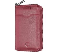 ALLEN & MATE Slim Leather Zipper Wallet for Men and Women, RFID Bifold | Holds 8 Cards, Snap Coin Pouch, Key Hook, Pull-Tab Card Slot, Blocks 13.56MHz Contactless, 10.2 × 7.6 × 1.0 cm, Gift Boxed