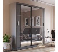 allen wardrobe with 2 mirrored sliding doors in matt grey