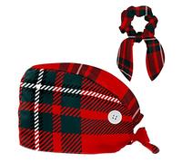 Allenada Working Cap + Hair Tie Bouffant Caps Tie Back Hat with Sweatband Scrub Hat Turban Cap Scottish Black Red Plaid Tartan
