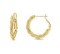 AllenCOCO Gold Hoop Earrings for Women, 18K Gold Plated Twisted Rope Design, Textured Thin Round Hoops with Sterling Silver Post Hypoallergenic 20-70mm, 20mm, 14K Gold, Sterling Silver, No Gemstone