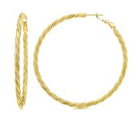 AllenCOCO Gold Hoop Earrings for Women, 18K Gold Plated Twisted Rope Design, Textured Thin Round Hoops with Sterling Silver Post Hypoallergenic 20-70mm, 60 mm, 18K Gold Sterling Silver, No Gemstone