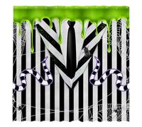 Allenjoy 72" x 72" Black and White Halloween Stripes Shower Curtain for Bathroom Set Scary Juice Beetle Green Home Bath Bathtub Decorations Durable Fabric Machine Washable