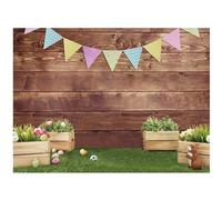 Allenjoy 8x6ft Fabric Spring Easter Backdrops for Girls Photography Wrinkle Free Happy Bunny Rabbit Green Grass Brown Wooden Wall Baby Shower Kids Newborn Portrait Background Photo Studio Shooting