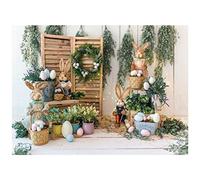 Allenjoy 8x6ft Spring Easter Backdrop Hare Rabbits Colorful Eggs Rustic Wood Floor Photography Background for Kids Children Newborn Baby Shower Birthday Party Decor Banner Portrait Photo Booth Props