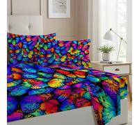 Allenjoy Butterfly Blue and Purple Sheets Set with Fitted Sheet, Flat Sheet and 2 Pillowcases for Bedding Bedroom Decor, Decorations for Girls Kids Teens Daughter Sister Queen Size