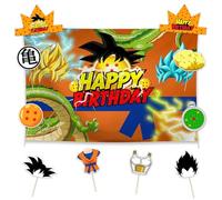 Allenjoy Colorful Cartoon Dragon Birthday Party Supplies Sets - 1pc 59" x 35" Backdrop, 2pcs Paper Headwear, 8pcs Photo Booth Props