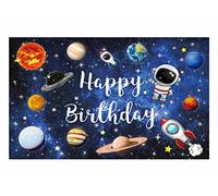 Allenjoy Outer Space Happy Birthday Party Backdrop Planet Galaxy Astronaut Rocket Background Boy Baby Bday Favors Cake Table Decor Banner Photo Booth Studio Supplies