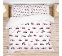 Allenjoy Pink Construction Trucks Toddler Comforter Set with 2 Pillowcases for Bedroom Bedding Decor, Decorations for Boys Girls Men Women Full Size