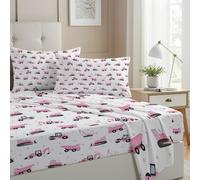 Allenjoy Pink Construction Trucks Toddler Sheets Set with Fitted Sheet, Flat Sheet and 2 Pillowcases for Bedding Bedroom Decor, Decorations for Boys Girls Men Women Full Size