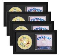 Allenkwok 4 Pack Solid Wood CD Display Frame for CD Cases and Discs with EVA Foam Lining Black Flocked Fabric Wall Mounted Acrylic Cover 3.05" x 5.7"