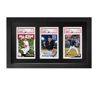 Allenkwok Triple Graded Card Display Frame - Compatible with PSA, CGC, TAG Slabs, Solid Wood Frame with Black Velvet EVA, 14.4" x 8.5" x 0.65", Wall-Mount or Desktop Display