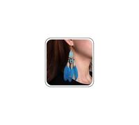 Allereya Boho Blue Feather Dangle Earrings Long Tassel Feather Earrings Bead Chandelier Drop Earring Gold Leaf Earrings Faux Feathers Jewelry for Women