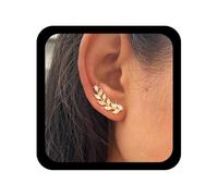 Allereya Boho Crystal Leaf Ear Climber Earrings Gemstone Leaves Earring Gold Cz Crawler Earrings Olive Branch Climber Earring Rhinestone Leaf Stud Jewelry for Women