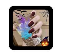 Allereya Coffin Press On Nails Brown Matt Burgundy Fake Nails Medium Prom Party Clip On Nails Full Cover Ballerina Nails Acrylic Nails Tips for Women and Girls 24 Pieces