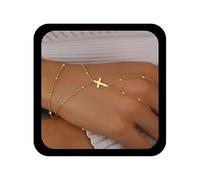 Allereya Gothic Cross Finger Ring Bracelet Adjustable Cross Hand Chain Crucifix Slave Bracelets Gold Crucifix Bracelet Ball Chain Harness Bracelets Jewelry for Women