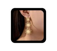 Allereya Punk Heavenly Sun Drop Earrings Sun Statement Earring Gold Sunshine Dangle Earrings Sunburst Stud Earrings Long Heavenly Jewellery for Women
