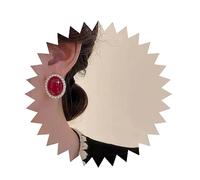 Allereya Vintage Coral Oval Stud Earrings Red Coral Earrings Tiny Pearl Hoop Circle Earrings Coral Pearl Wedding Earrings Jewelry for Women and Girls (Red)