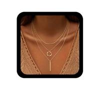 Allereyae Boho Layered Bar Pendent Necklace Hollow Circle Necklaces Bar Vertical Necklaces Gold Circle Choker Necklace Geometric Pendent Jewelry for Women
