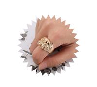 Allereyae Gothic Halloween Skull Ring Skull Band Ring Gold Skull Skeleton Ring Skull Face Rings Adjustable Open Ring Jewelry for Women, Zinc, No Gemstone