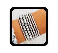 Allereyae Vintage Gold Strand Stretch Bead Bracelet Layered Beaded Bracelets Elastic Round Ball Bracelet Minimalist Gold Beaded Bracelets Beads Hand Chain 7PCS Jewelry for Women, L, Zinc, no gemstone