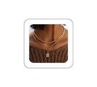 Allereyae Vintage Layered Square Pendant Necklace Matter Square Choker Necklace Gold Square Chain Necklace Punk Curb Chain Necklace Jewelry for Women