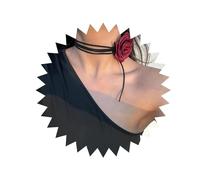 Allereyae Vintage Layered Velvet Choker Necklace Red Flower Choker Necklace Flannel Flower Necklace Boho Leather Necklace Jewelry for Women (Red)