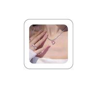 Allereyae Vintage Pink Crystal Heart Pendant Necklace Rhinestone Heart Necklace Silver Cz Tennis Chain Choker Necklace Sparkly Crystal Love Heart Choker Necklace Jewelry for Women